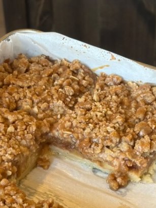A pan of Salted Caramel Apple Pie bars