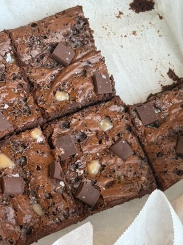 Espresso Toffee Brownies with chocolate chunks
